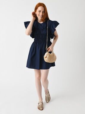 MISA Radha Shirred Ruffle-Sleeve Poplin Mini Dress